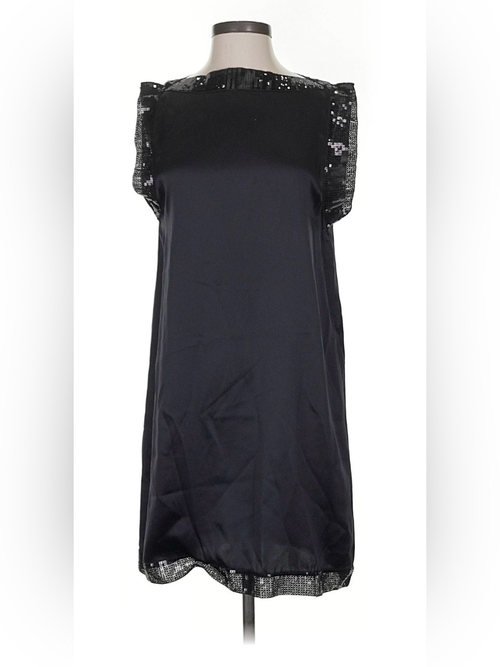 Summer Black Satin dress with Sequin Trim